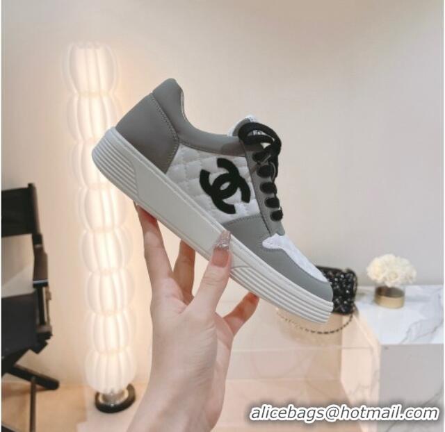 Luxurious Chanel Quilted Calfskin Low Top Sneakers Grey 802014