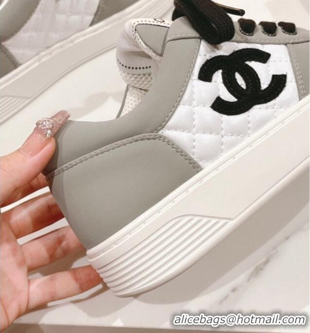 Luxurious Chanel Quilted Calfskin Low Top Sneakers Grey 802014