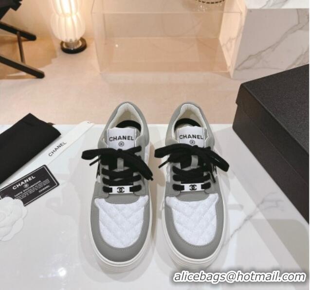 Luxurious Chanel Quilted Calfskin Low Top Sneakers Grey 802014