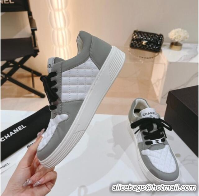 Luxurious Chanel Quilted Calfskin Low Top Sneakers Grey 802014