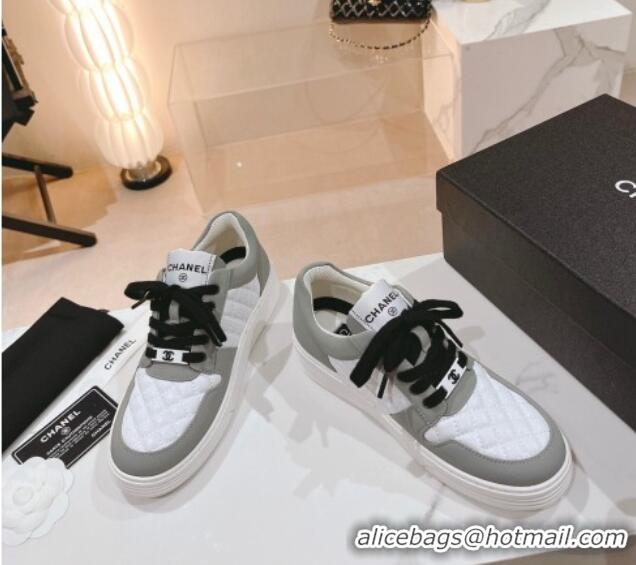 Luxurious Chanel Quilted Calfskin Low Top Sneakers Grey 802014