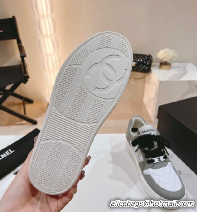 Luxurious Chanel Quilted Calfskin Low Top Sneakers Grey 802014