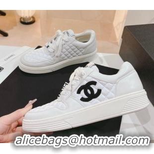 Best Grade Chanel Quilted Calfskin Low Top Sneakers White 802015