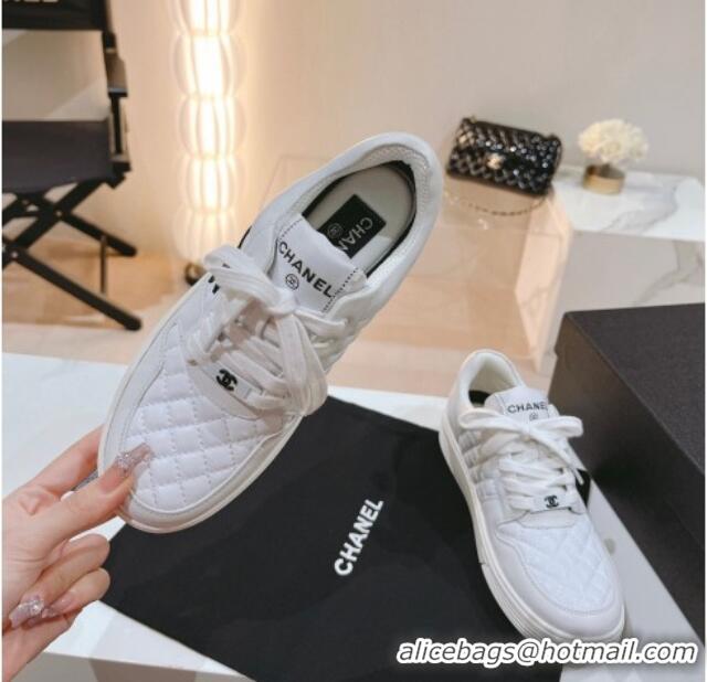 Best Grade Chanel Quilted Calfskin Low Top Sneakers White 802015