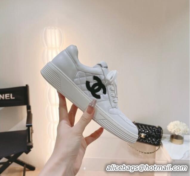 Best Grade Chanel Quilted Calfskin Low Top Sneakers White 802015