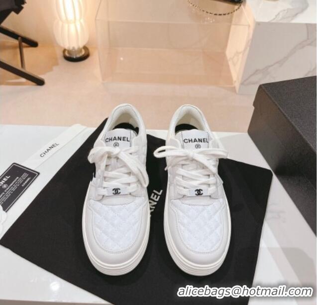 Best Grade Chanel Quilted Calfskin Low Top Sneakers White 802015