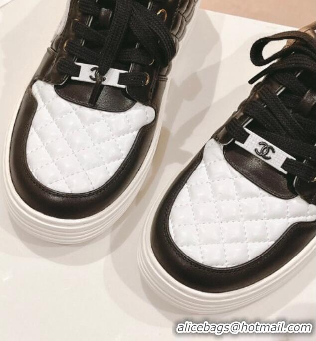 Top Grade Chanel Quilted Calfskin Low Top Sneakers White/Black 802016