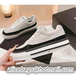 Pretty Style Chanel Velvet & Suede Platform Sneakers Light Grey 802017