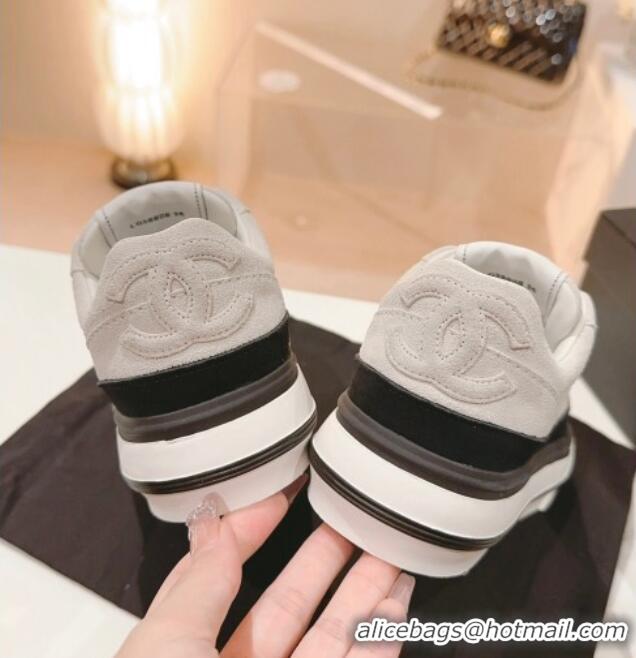 Pretty Style Chanel Velvet & Suede Platform Sneakers Light Grey 802017