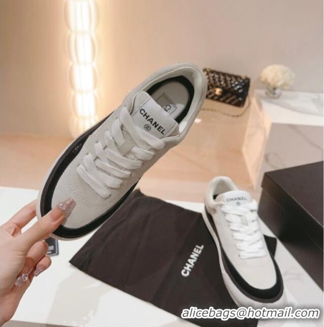 Pretty Style Chanel Velvet & Suede Platform Sneakers Light Grey 802017