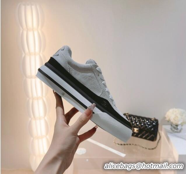 Pretty Style Chanel Velvet & Suede Platform Sneakers Light Grey 802017