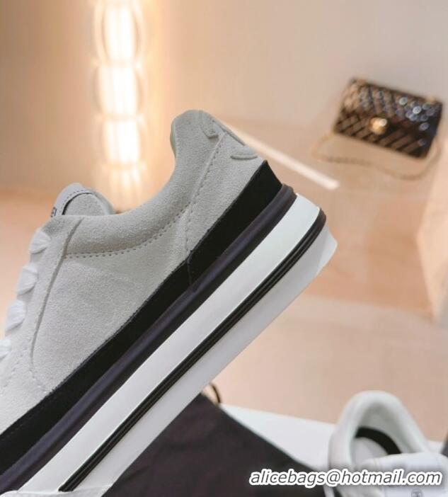 Pretty Style Chanel Velvet & Suede Platform Sneakers Light Grey 802017