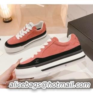 Grade Quality Chanel Velvet & Suede Platform Sneakers Peachy Pink 802018