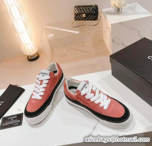 Grade Quality Chanel Velvet & Suede Platform Sneakers Peachy Pink 802018