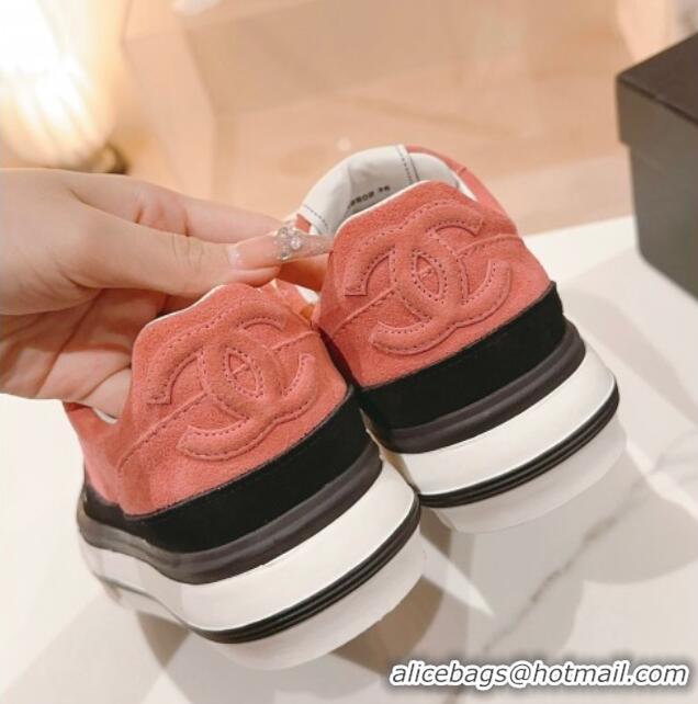 Grade Quality Chanel Velvet & Suede Platform Sneakers Peachy Pink 802018