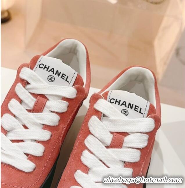 Grade Quality Chanel Velvet & Suede Platform Sneakers Peachy Pink 802018