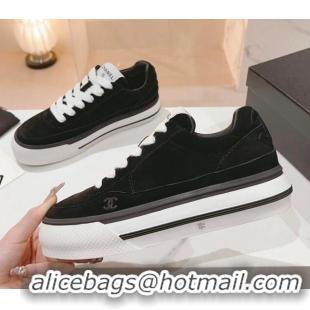 Classic Hot Chanel Velvet & Suede Platform Sneakers Black G45208 802019