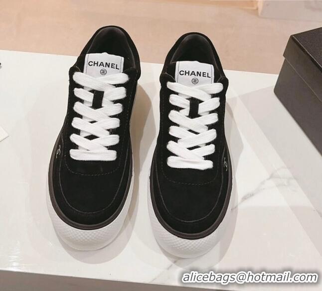 Classic Hot Chanel Velvet & Suede Platform Sneakers Black G45208 802019