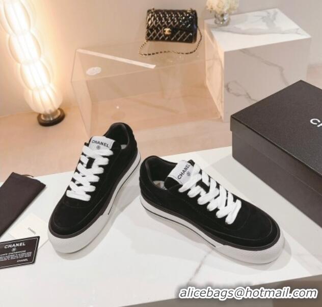 Classic Hot Chanel Velvet & Suede Platform Sneakers Black G45208 802019