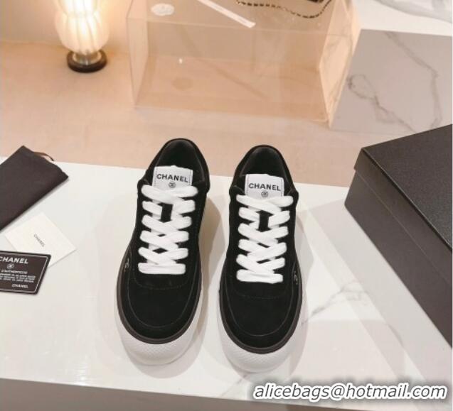 Classic Hot Chanel Velvet & Suede Platform Sneakers Black G45208 802019