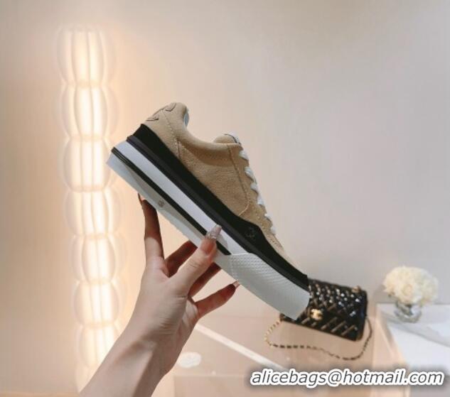 Good Quality Chanel Velvet & Suede Platform Sneakers Beige G45208 802020