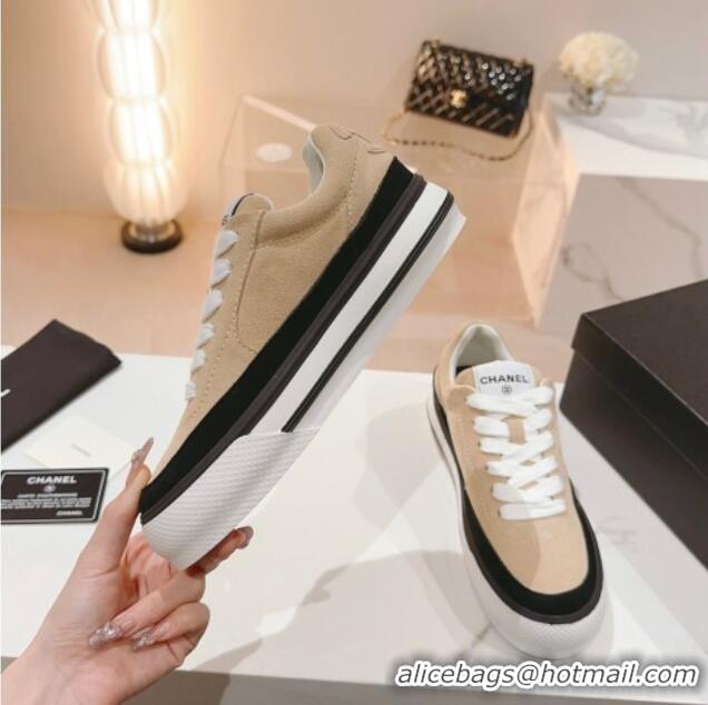 Good Quality Chanel Velvet & Suede Platform Sneakers Beige G45208 802020