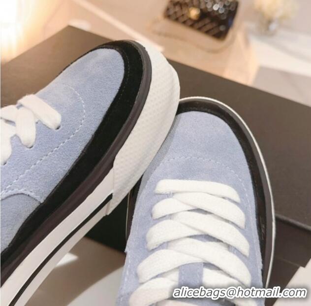 Top Design Chanel Velvet & Suede Platform Sneakers Light Blue 802021