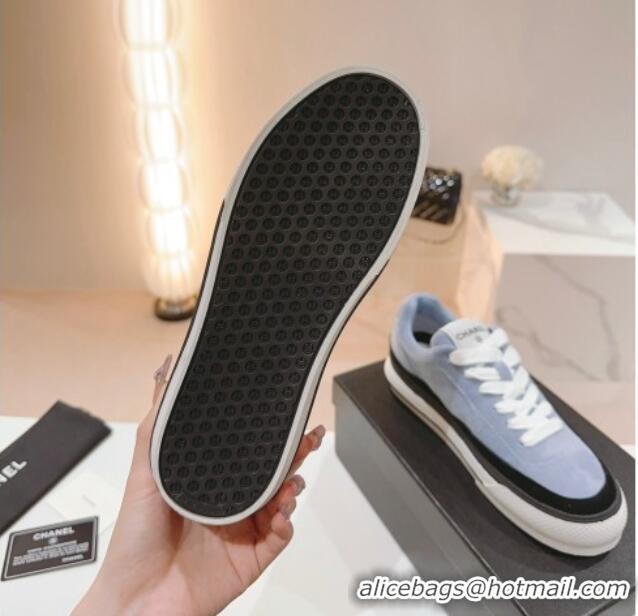 Top Design Chanel Velvet & Suede Platform Sneakers Light Blue 802021