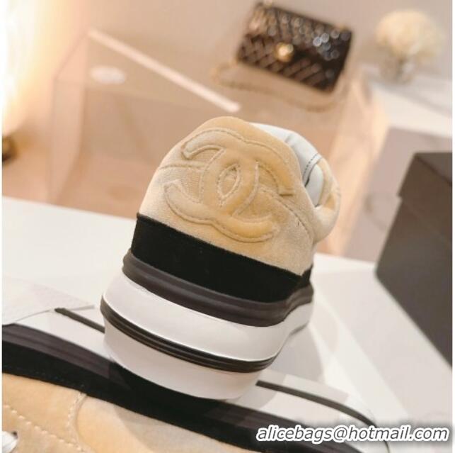 Good Product Chanel Velvet & Suede Platform Sneakers Apricot 802022