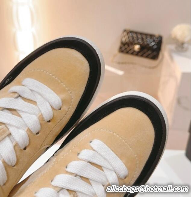 Good Product Chanel Velvet & Suede Platform Sneakers Apricot 802022