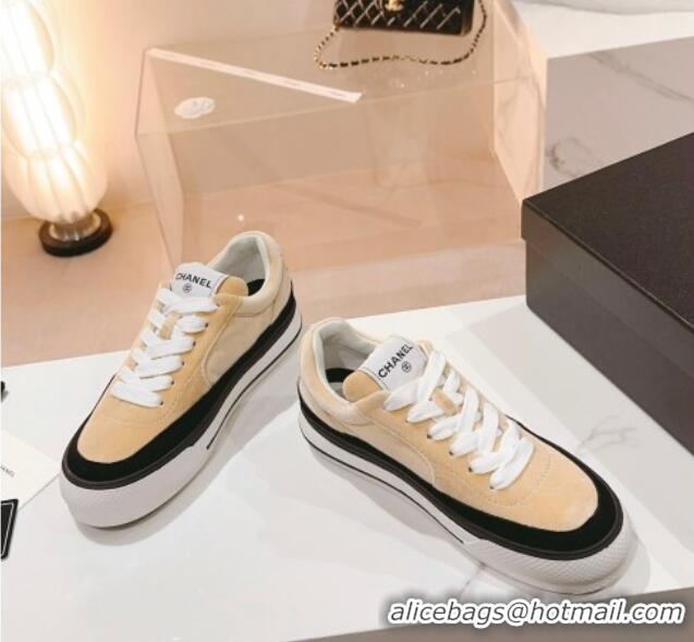 Good Product Chanel Velvet & Suede Platform Sneakers Apricot 802022