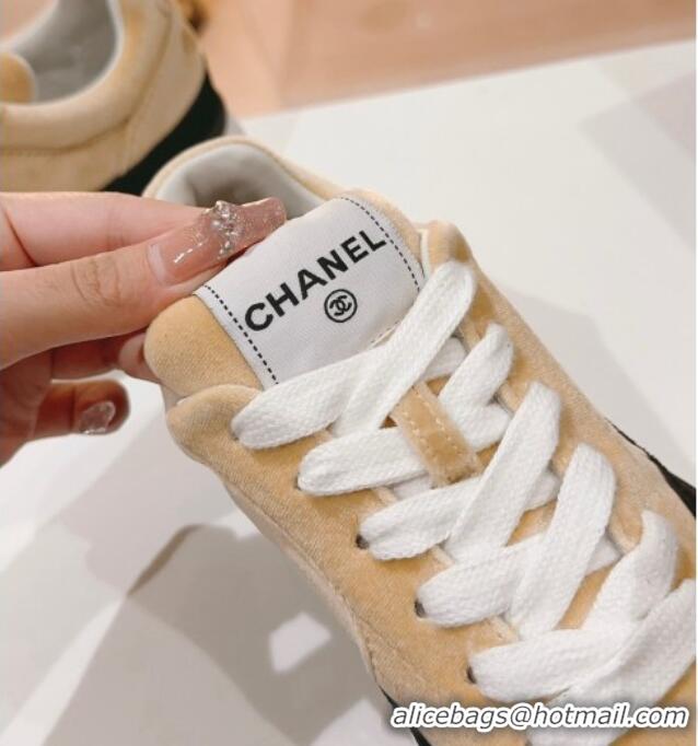 Good Product Chanel Velvet & Suede Platform Sneakers Apricot 802022