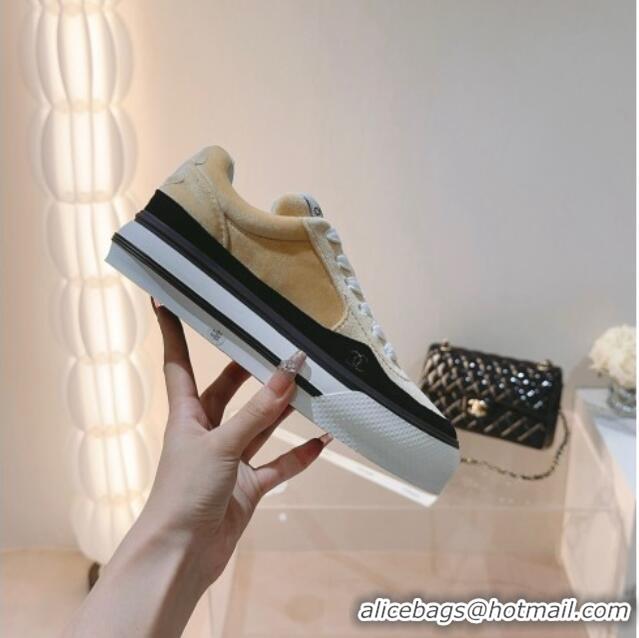 Good Product Chanel Velvet & Suede Platform Sneakers Apricot 802022