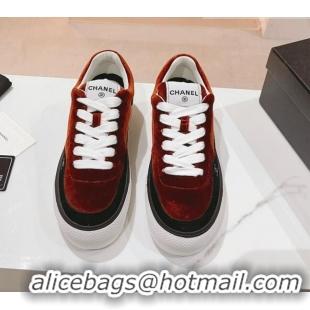 Cheap Price Chanel Velvet & Suede Platform Sneakers Dark Brown 802023