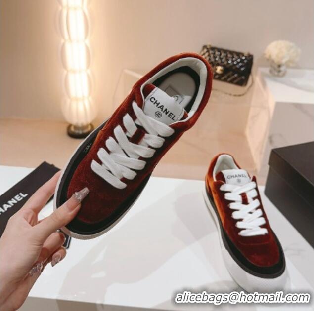 Cheap Price Chanel Velvet & Suede Platform Sneakers Dark Brown 802023