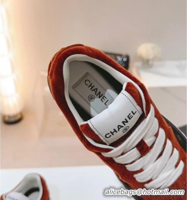 Cheap Price Chanel Velvet & Suede Platform Sneakers Dark Brown 802023