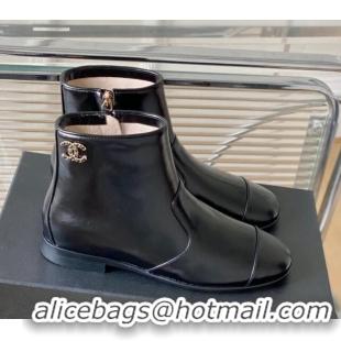 Best Product Chanel Calfskin Ankle Boots with Chain CC Black 802024