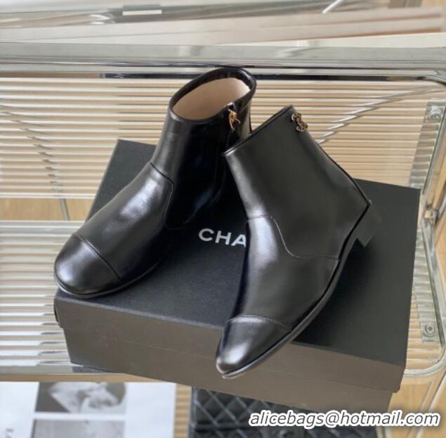 Best Product Chanel Calfskin Ankle Boots with Chain CC Black 802024