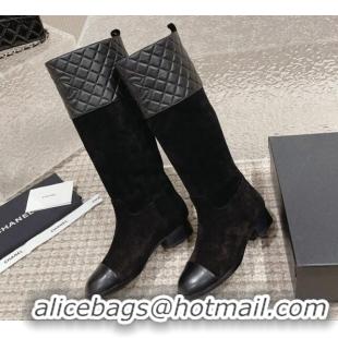 Popular Style Chanel Quilted Lambskin & Suede High Boots 3cm All Black 802027