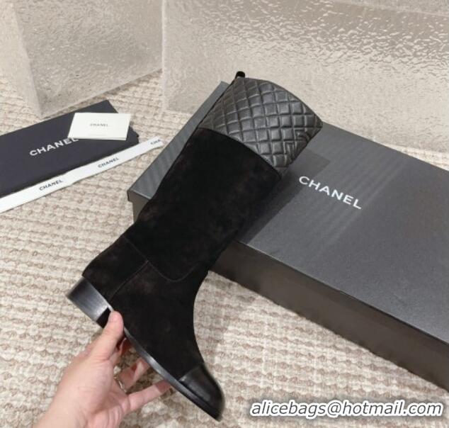 Popular Style Chanel Quilted Lambskin & Suede High Boots 3cm All Black 802027