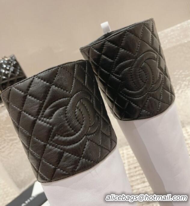 Good Looking Chanel Quilted Lambskin & Calfskin High Boots 7cm White/Black 802030