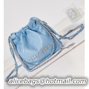 Buy Inexpensive CHANEL 22 MINI HANDBAG AS3980 blue & Silver Tone