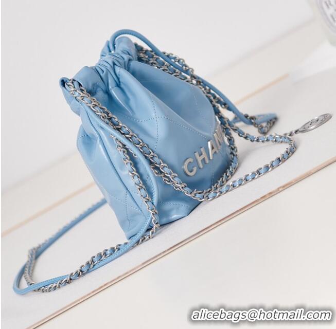 Buy Inexpensive CHANEL 22 MINI HANDBAG AS3980 blue & Silver Tone