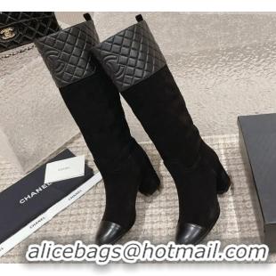 Purchase Chanel Quilted Lambskin & Velvet High Boots 7cm All Black 802032