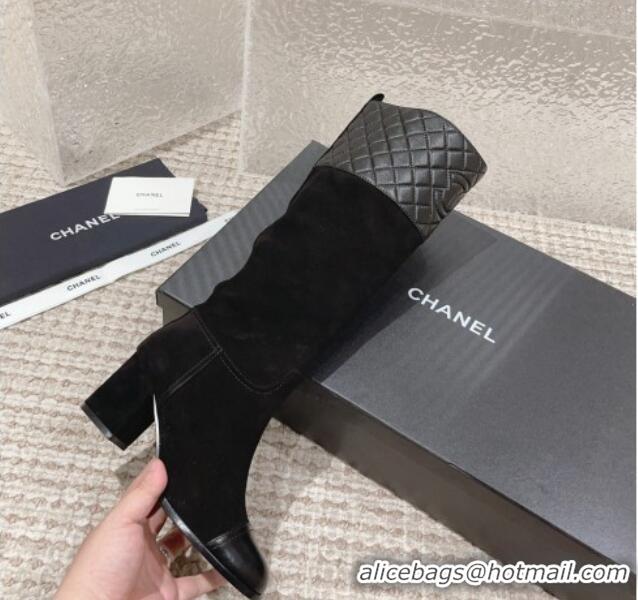 Purchase Chanel Quilted Lambskin & Velvet High Boots 7cm All Black 802032