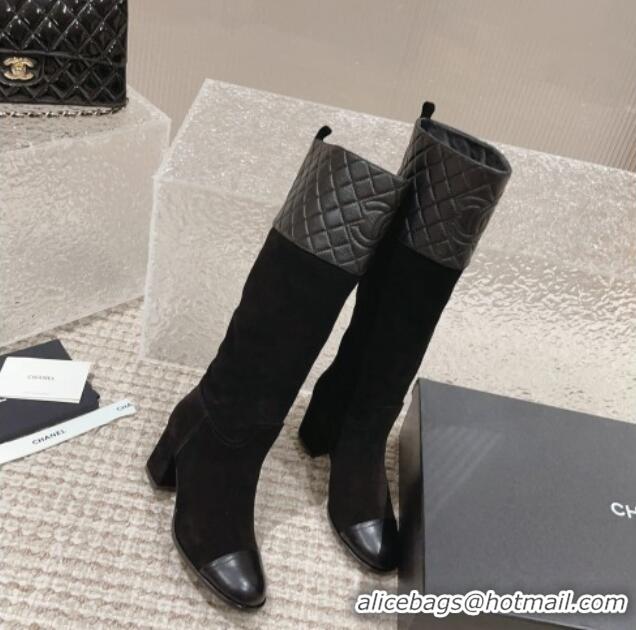 Purchase Chanel Quilted Lambskin & Velvet High Boots 7cm All Black 802032