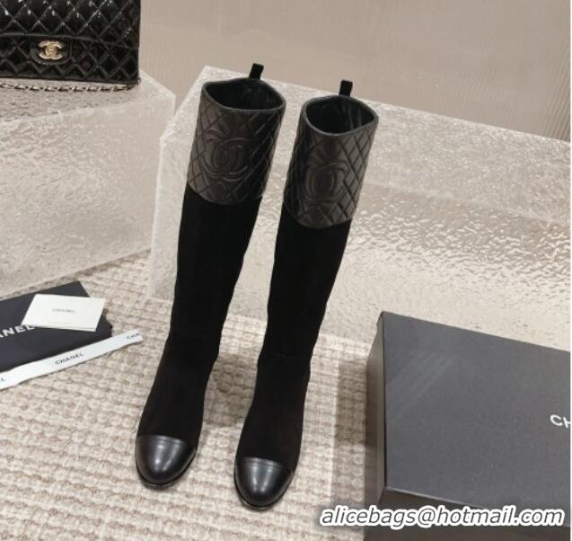 Purchase Chanel Quilted Lambskin & Velvet High Boots 7cm All Black 802032