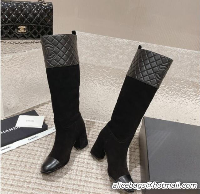 Purchase Chanel Quilted Lambskin & Velvet High Boots 7cm All Black 802032