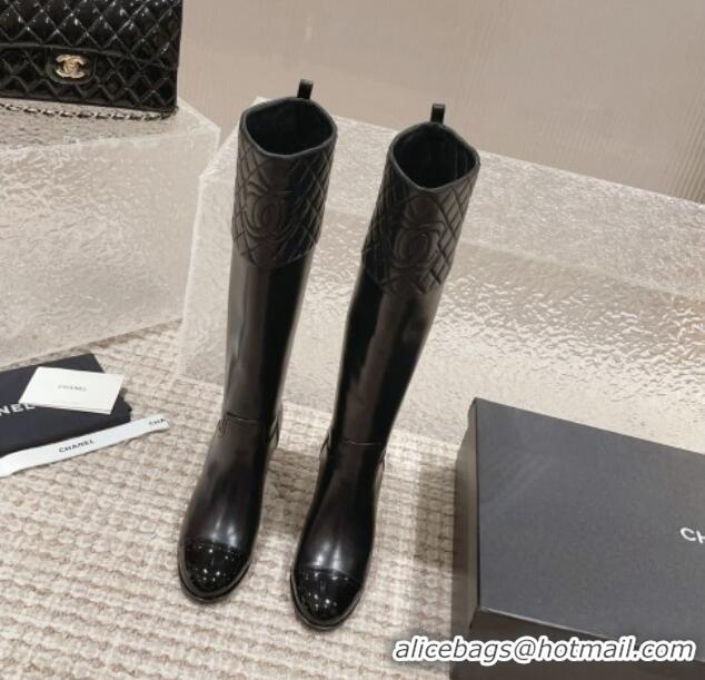 Low Cost Chanel Quilted Lambskin & Calfskin High Boots 7cm All Black 802033