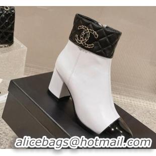 Shop Duplicate Chanel Quilted Lambskin & Calfskin Ankle Boots 7cm White/Black 802034